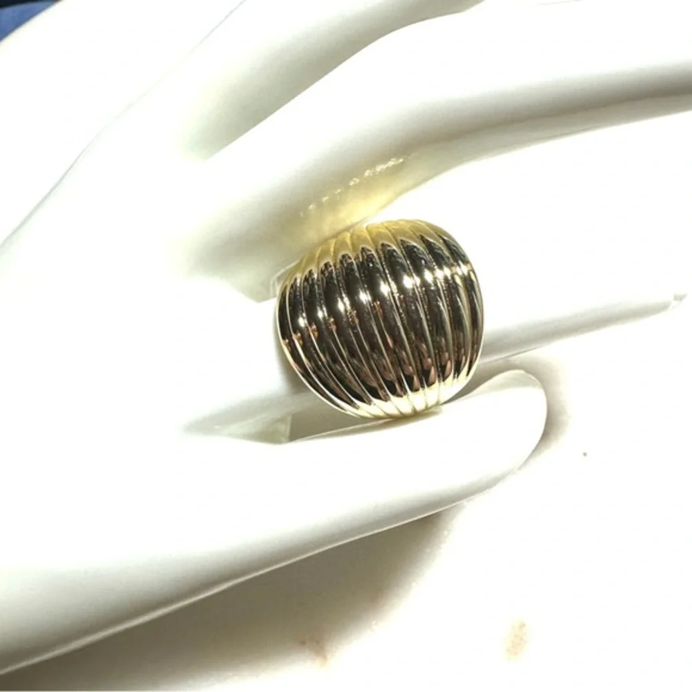 Bellezza 18k Yellow Gold over Bronze Horizontal-Ribbed Wide Band Dome Ring